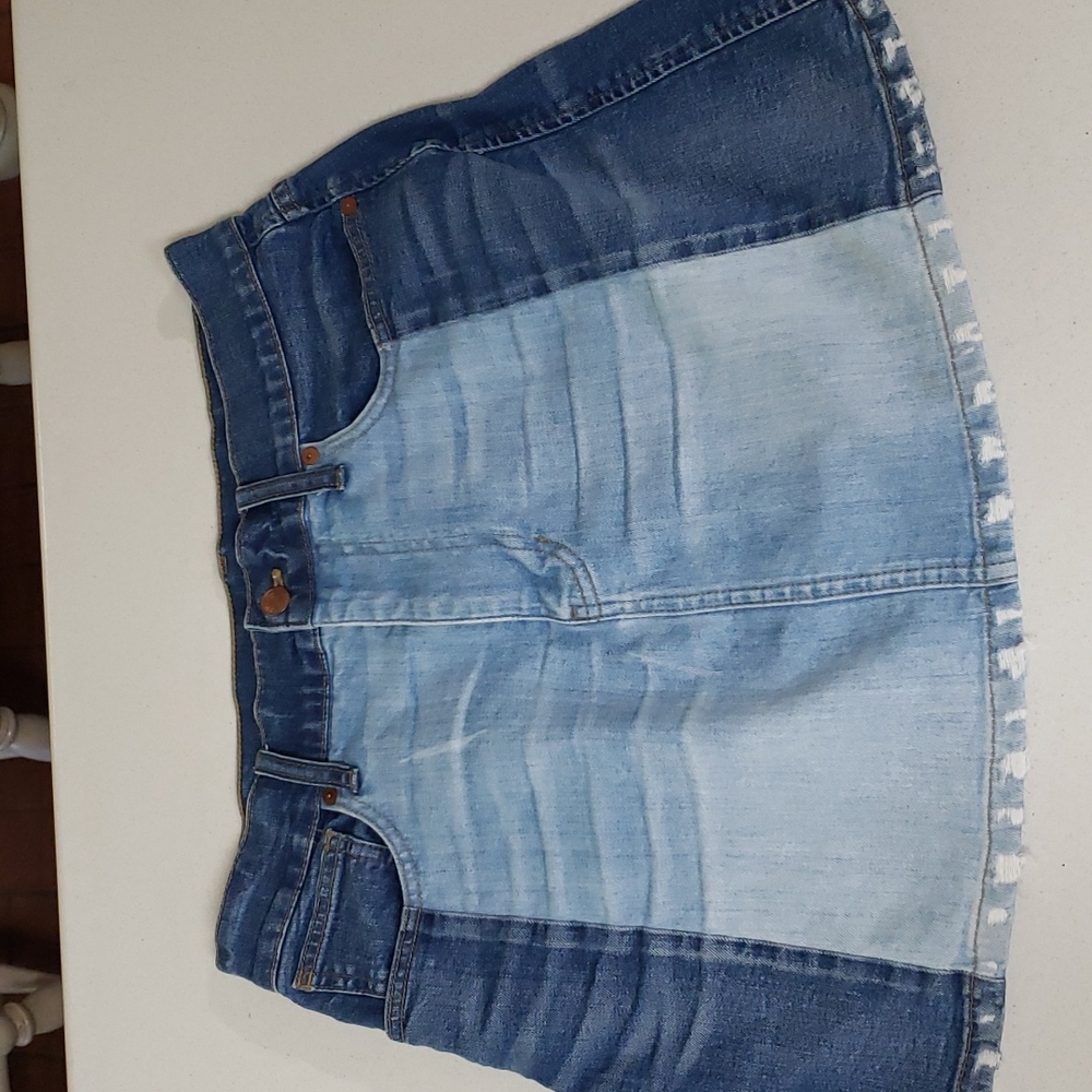 Madewell McCarren Pieced Two Tone Raw Hem Denim Skirt